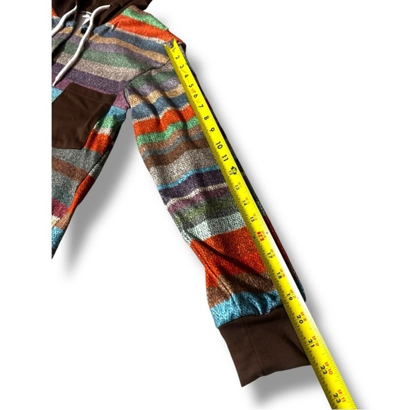 Striped Multicolor Button Up Brown Hood and Front Pocket Long Sleeve Sweater - Picture 9 of 16